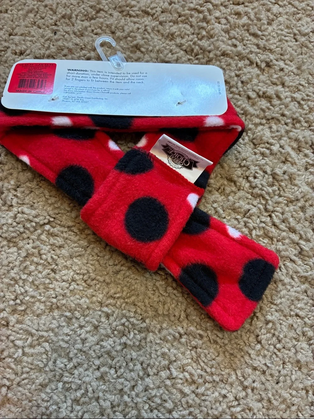 Choice Brand Dogs Red Polka Dot Hat Scarf